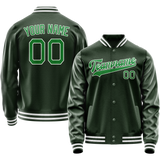 Custom Green Neon-Green Solid Color Varsity Letterman Jacket