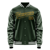 Custom Green Gold Solid Color Varsity Letterman Jacket