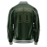 Custom Green Cream Solid Color Varsity Letterman Jacket