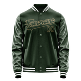 Custom Green Cream Solid Color Varsity Letterman Jacket