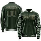 Custom Green Cream Solid Color Varsity Letterman Jacket