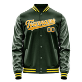 Custom Green Gold Solid Color Varsity Letterman Jacket