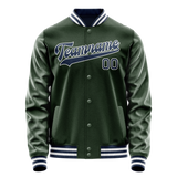 Custom Green Navy Solid Color Varsity Letterman Jacket
