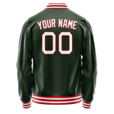 Custom Green White Solid Color Varsity Letterman Jacket
