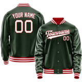 Custom Green White Solid Color Varsity Letterman Jacket