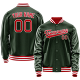 Custom Green Red Solid Color Varsity Letterman Jacket