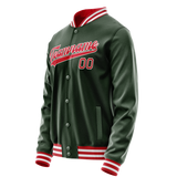Custom Green Red Solid Color Varsity Letterman Jacket