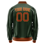 Custom Green Orange Solid Color Varsity Letterman Jacket