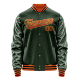 Custom Green Orange Solid Color Varsity Letterman Jacket