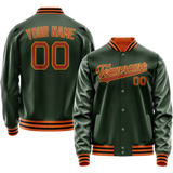 Custom Green Orange Solid Color Varsity Letterman Jacket
