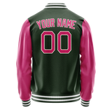 Custom Green Pink Solid Color Varsity Letterman Jacket