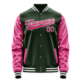 Custom Green Pink Solid Color Varsity Letterman Jacket