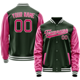 Custom Green Pink Solid Color Varsity Letterman Jacket