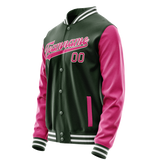 Custom Green Pink Solid Color Varsity Letterman Jacket