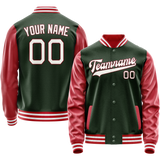 Custom Green Crimson Solid Color Varsity Letterman Jacket