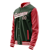 Custom Green Crimson Solid Color Varsity Letterman Jacket