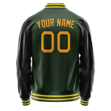 Custom Green Gold Solid Color Varsity Letterman Jacket