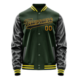 Custom Green Gold Solid Color Varsity Letterman Jacket