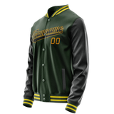 Custom Green Gold Solid Color Varsity Letterman Jacket