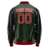 Custom Green Orange Solid Color Varsity Letterman Jacket
