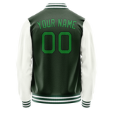 Custom Green White Solid Color Varsity Letterman Jacket