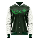 Custom Green White Solid Color Varsity Letterman Jacket