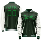 Custom Green White Solid Color Varsity Letterman Jacket