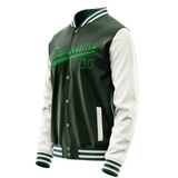 Custom Green White Solid Color Varsity Letterman Jacket