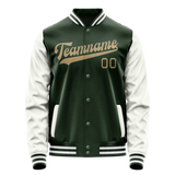 Custom Green White Solid Color Varsity Letterman Jacket