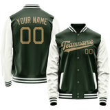 Custom Green White Solid Color Varsity Letterman Jacket