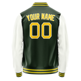 Custom Green White Solid Color Varsity Letterman Jacket