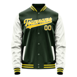 Custom Green White Solid Color Varsity Letterman Jacket