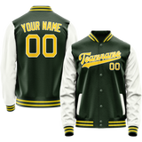 Custom Green White Solid Color Varsity Letterman Jacket