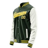 Custom Green White Solid Color Varsity Letterman Jacket