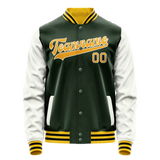 Custom Green Gold Solid Color Varsity Letterman Jacket