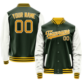 Custom Green Gold Solid Color Varsity Letterman Jacket