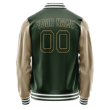 Custom Green Cream Solid Color Varsity Letterman Jacket