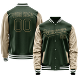 Custom Green Cream Solid Color Varsity Letterman Jacket