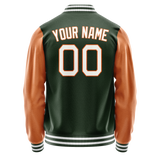 Custom Green Orange Solid Color Varsity Letterman Jacket