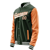 Custom Green Orange Solid Color Varsity Letterman Jacket