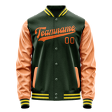 Custom Green Orange Solid Color Varsity Letterman Jacket