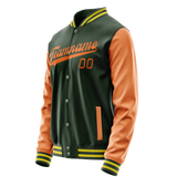Custom Green Orange Solid Color Varsity Letterman Jacket