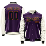 Custom Purple Cream Solid Color Varsity Letterman Jacket