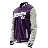 Custom Purple Gray Solid Color Varsity Letterman Jacket