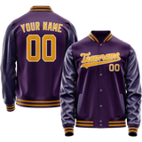 Custom Purple Gold Solid Color Varsity Letterman Jacket