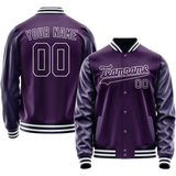 Custom Purple White Solid Color Varsity Letterman Jacket