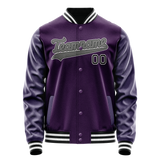 Custom Purple Black Solid Color Varsity Letterman Jacket