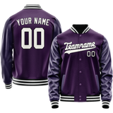 Custom Purple White Solid Color Varsity Letterman Jacket