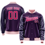 Custom Purple Pink Solid Color Varsity Letterman Jacket