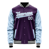 Custom Purple Light-Blue Solid Color Varsity Letterman Jacket